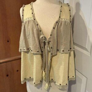 NEW NWT POL Layered Gauze Studded Ruffle Vest Western Hippie Cowgirl Boho